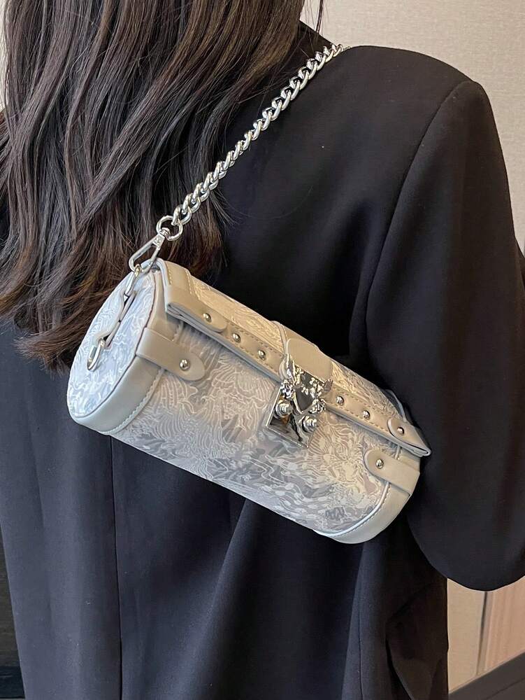 Small Square Shoulder Handbag With Chain Strap Casual Minimalist Crossbody Bag Smooth Zipper PU Leather Material Autumn Winter Purse