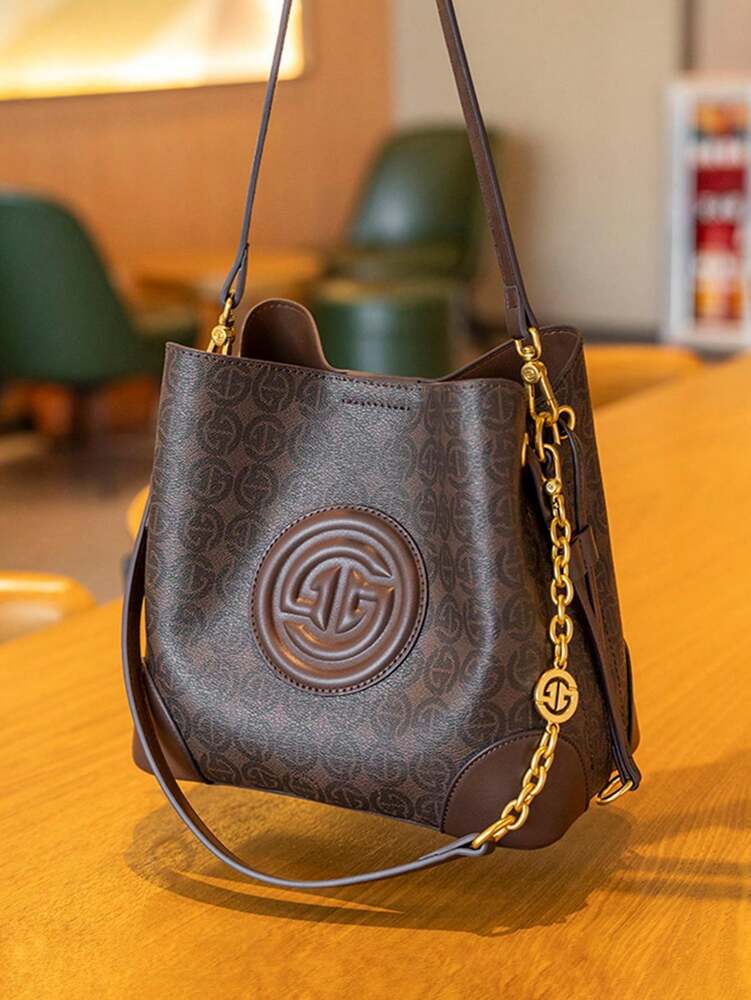 Women's Light Luxury Printed Bucket Bag Shoulder Handbag Old Money Style Fashion Purse Crossbody Tote Elegant Daily Casual Office Wear