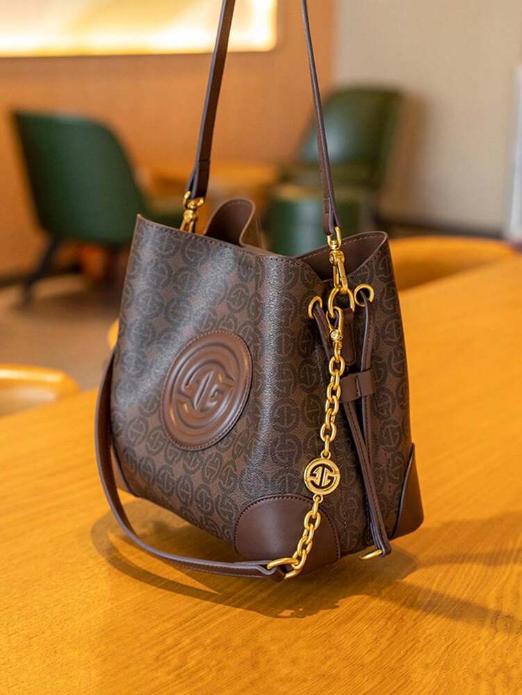 Women's Light Luxury Printed Bucket Bag Shoulder Handbag Old Money Style Fashion Purse Crossbody Tote Elegant Daily Casual Office Wear