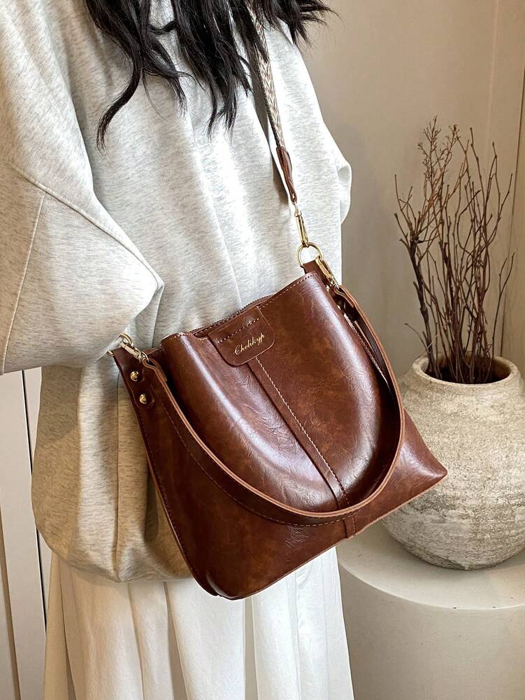Women's Mini Solid Color PU Leather Bucket Bag Retro Summer Shoulder Handbag Casual Fashion Tote Versatile Daily Travel Party Purse