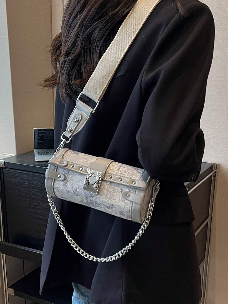 Small Square Shoulder Handbag With Chain Strap Casual Minimalist Crossbody Bag Smooth Zipper PU Leather Material Autumn Winter Purse
