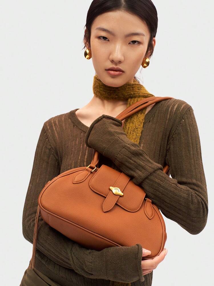 Women's Vintage Cowhide Shoulder Baguette Bag Single Underarm Purse Elegant Top Grain Leather Handbag Work Business Commute Dating Use