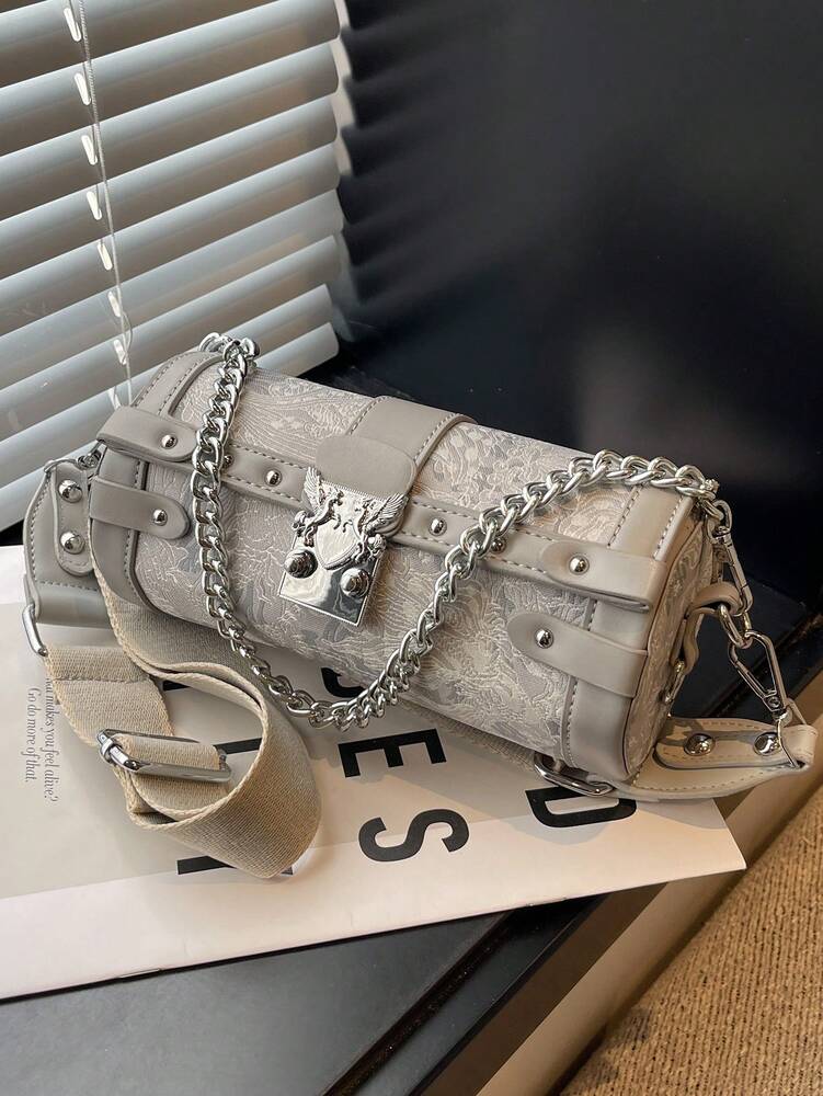 Small Square Shoulder Handbag With Chain Strap Casual Minimalist Crossbody Bag Smooth Zipper PU Leather Material Autumn Winter Purse