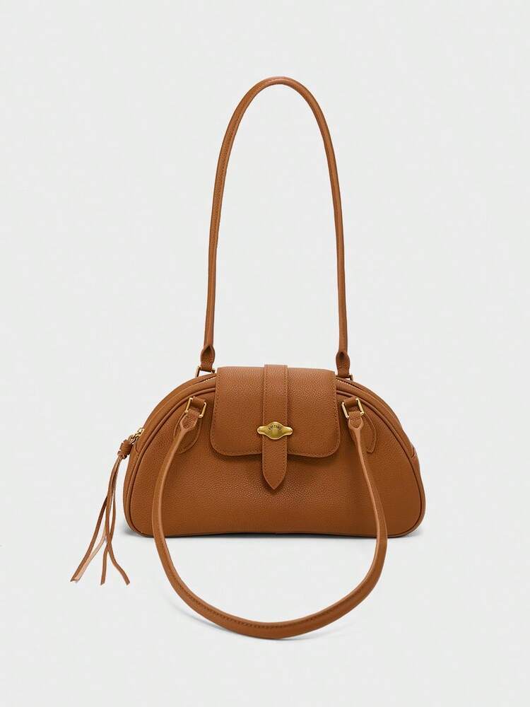 Women's Vintage Cowhide Shoulder Baguette Bag Single Underarm Purse Elegant Top Grain Leather Handbag Work Business Commute Dating Use