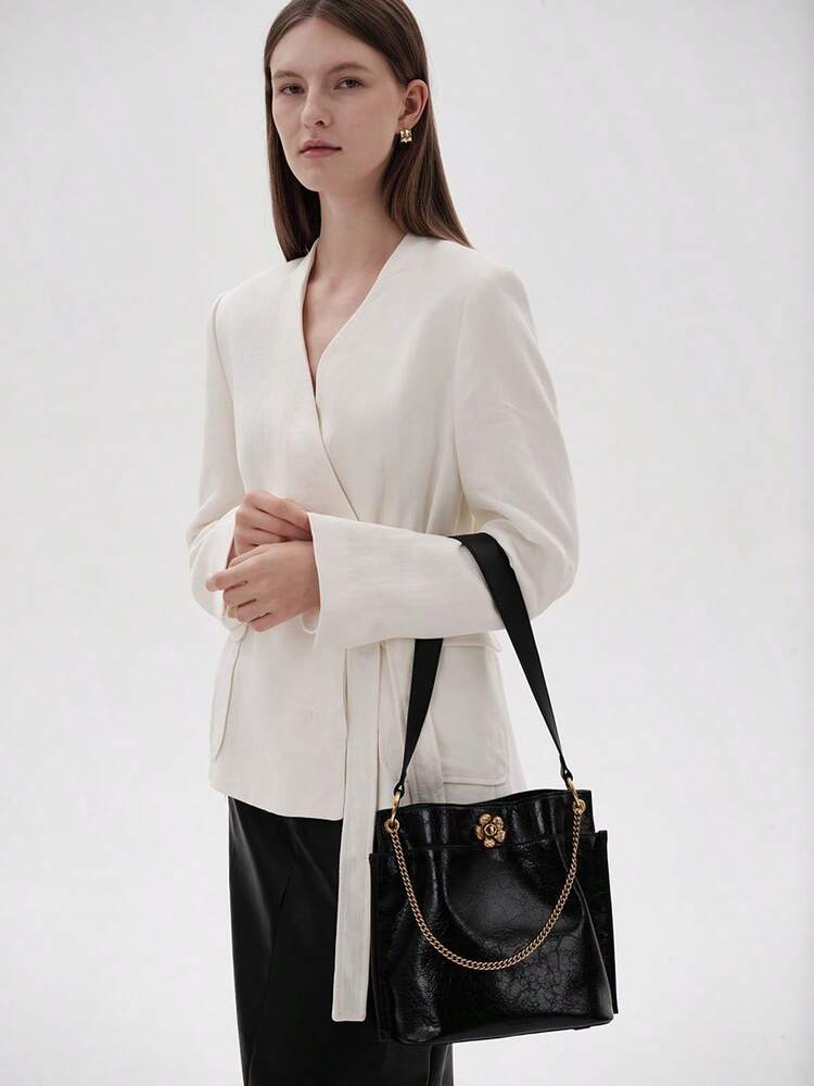 Women's Large Capacity Black Bucket Bag Fashion Shoulder Handbag Casual PU Leather Tote For Business Office Work School Travel Dating