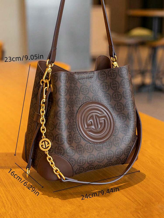 Women's Light Luxury Printed Bucket Bag Shoulder Handbag Old Money Style Fashion Purse Crossbody Tote Elegant Daily Casual Office Wear