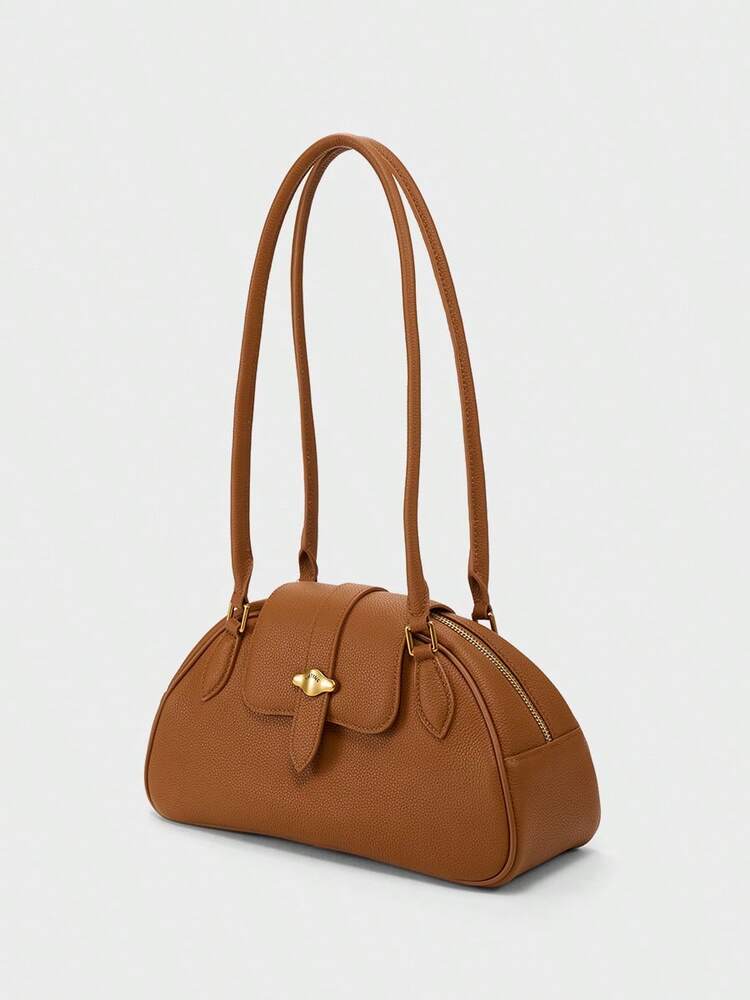 Women's Vintage Cowhide Shoulder Baguette Bag Single Underarm Purse Elegant Top Grain Leather Handbag Work Business Commute Dating Use