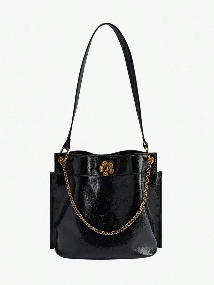 Women's Large Capacity Black Bucket Bag Fashion Shoulder Handbag Casual PU Leather Tote For Business Office Work School Travel Dating