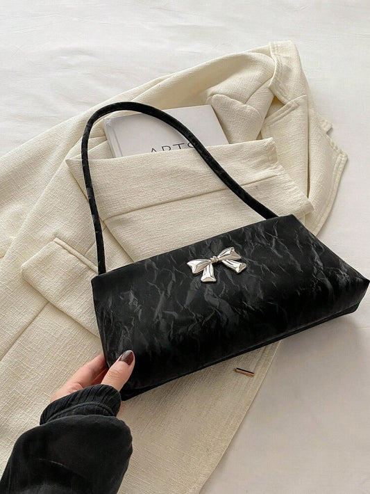 Women's Shoulder Bag With Bow Decoration Square Underarm Purse Elegant Fashion Bow Handbag Cute Casual Daily Party Outfit Accessory