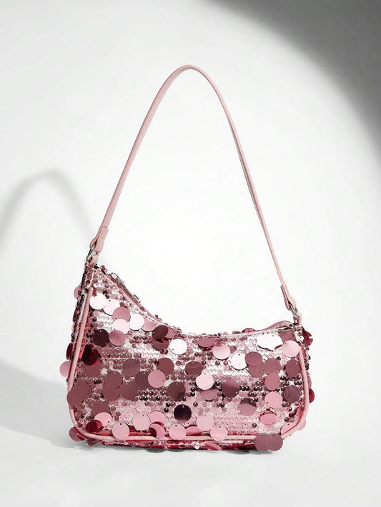 Women's Sequin Shoulder Bag With Beaded Decoration Elegant Evening Party Club Dinner Purse Sparkly Fashion Handbag Night Out Accessory