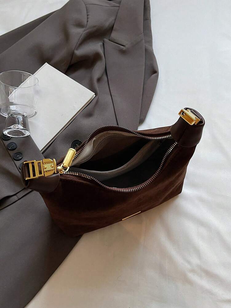 Women's Retro Suede Underarm Bag With Chain Strap Lightweight Fashion Shoulder Purse Elegant Casual Office Commuter Autumn Daily Wear