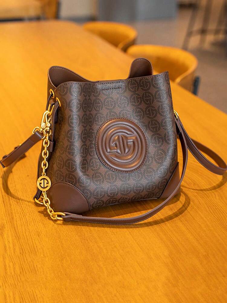 Women's Light Luxury Printed Bucket Bag Shoulder Handbag Old Money Style Fashion Purse Crossbody Tote Elegant Daily Casual Office Wear