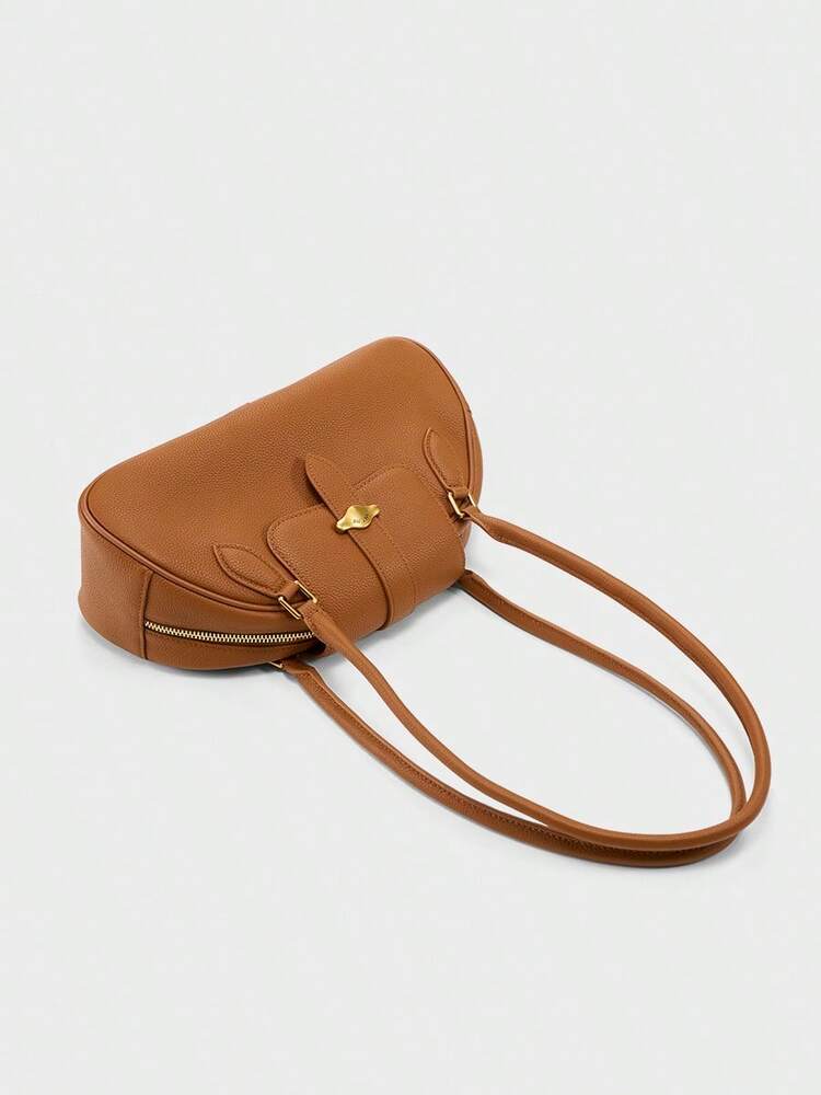 Women's Vintage Cowhide Shoulder Baguette Bag Single Underarm Purse Elegant Top Grain Leather Handbag Work Business Commute Dating Use