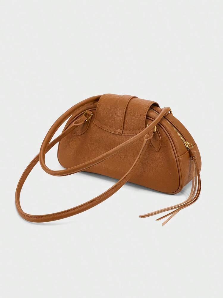 Women's Vintage Cowhide Shoulder Baguette Bag Single Underarm Purse Elegant Top Grain Leather Handbag Work Business Commute Dating Use