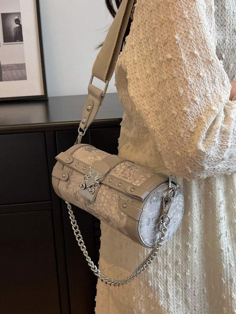 Small Square Shoulder Handbag With Chain Strap Casual Minimalist Crossbody Bag Smooth Zipper PU Leather Material Autumn Winter Purse