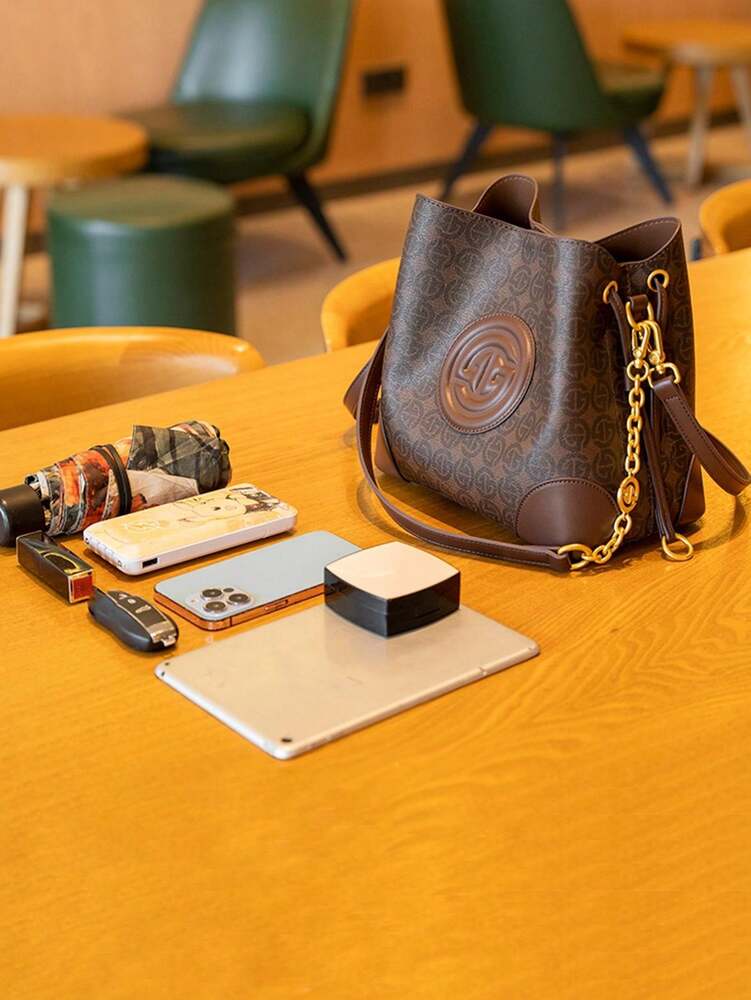 Women's Light Luxury Printed Bucket Bag Shoulder Handbag Old Money Style Fashion Purse Crossbody Tote Elegant Daily Casual Office Wear