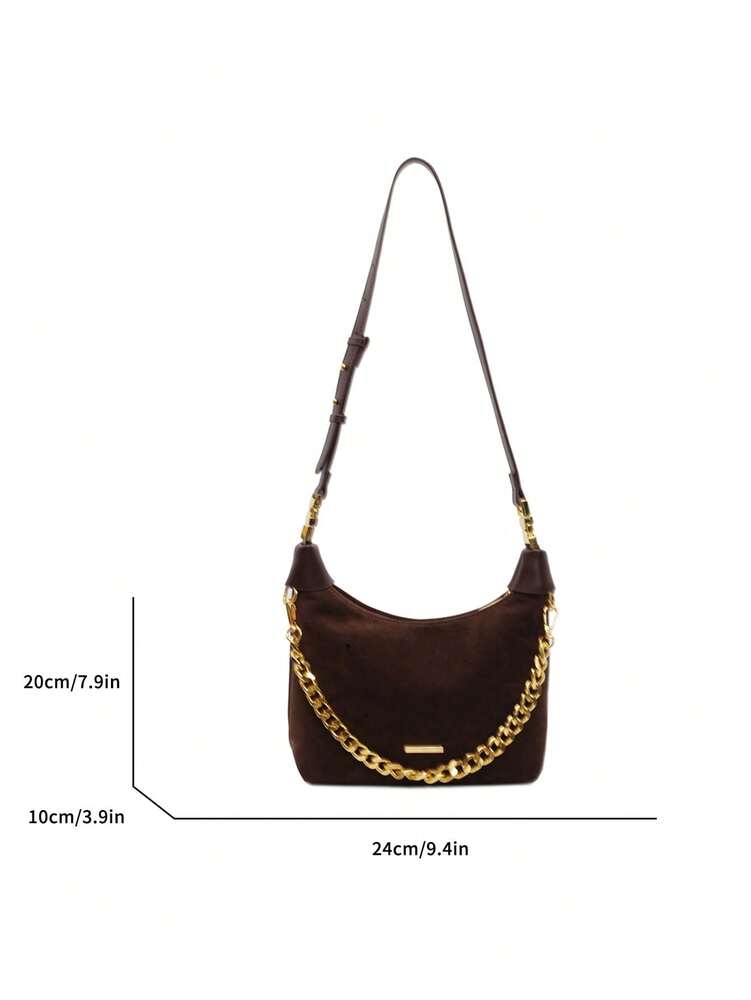 Women's Retro Suede Underarm Bag With Chain Strap Lightweight Fashion Shoulder Purse Elegant Casual Office Commuter Autumn Daily Wear